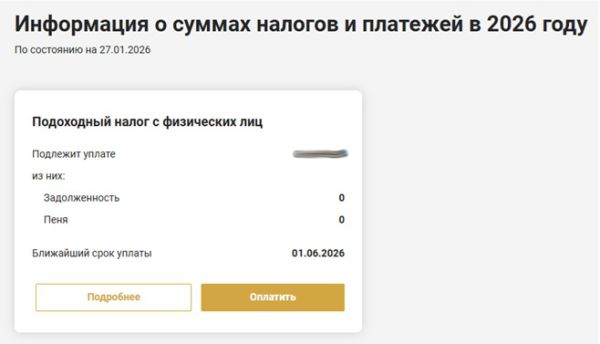 Подоходный налог к уплате в Личном кабинете 2025 2026